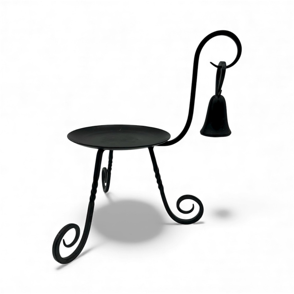 VINTAGE Party Lite Black Wrought Iron Candle Stand Holder with Iron Snuffer